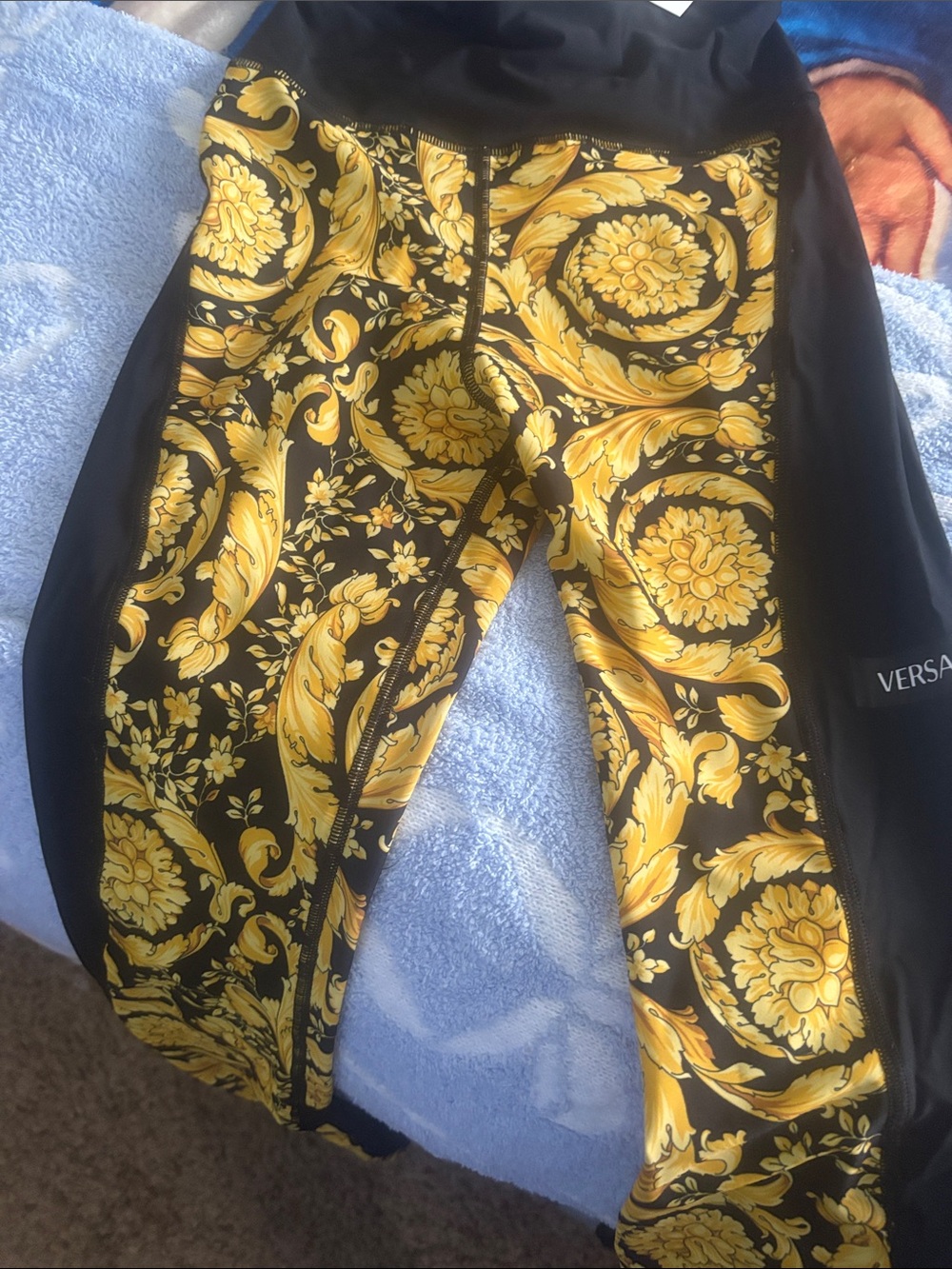 Versace Kids Black and Gold Baroque-Print Leggings